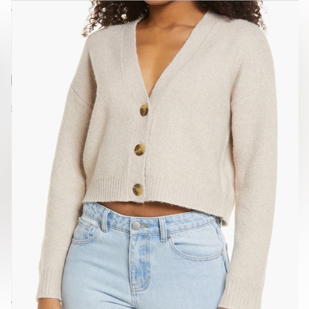 BP Oatmeal Cream Button-Up Crop Sweater/Cardigan Size Small